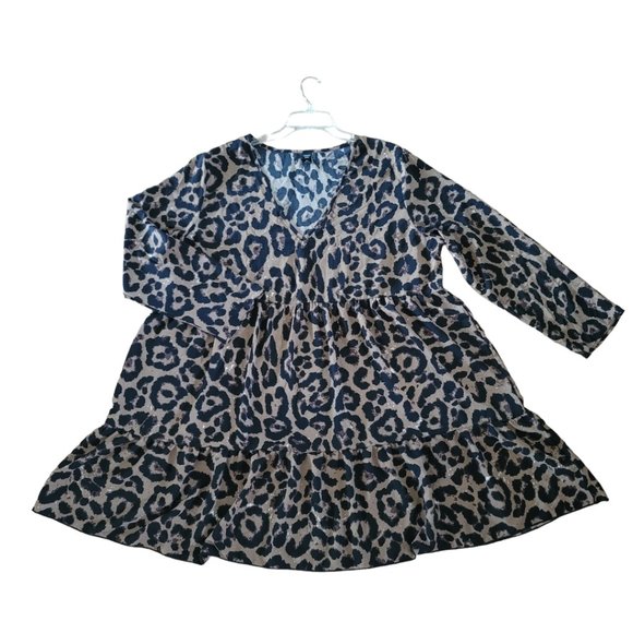Shein Curve Plus Leopard Print A Line Tiered Ruffle Hem Dress 2X - Picture 4 of 7